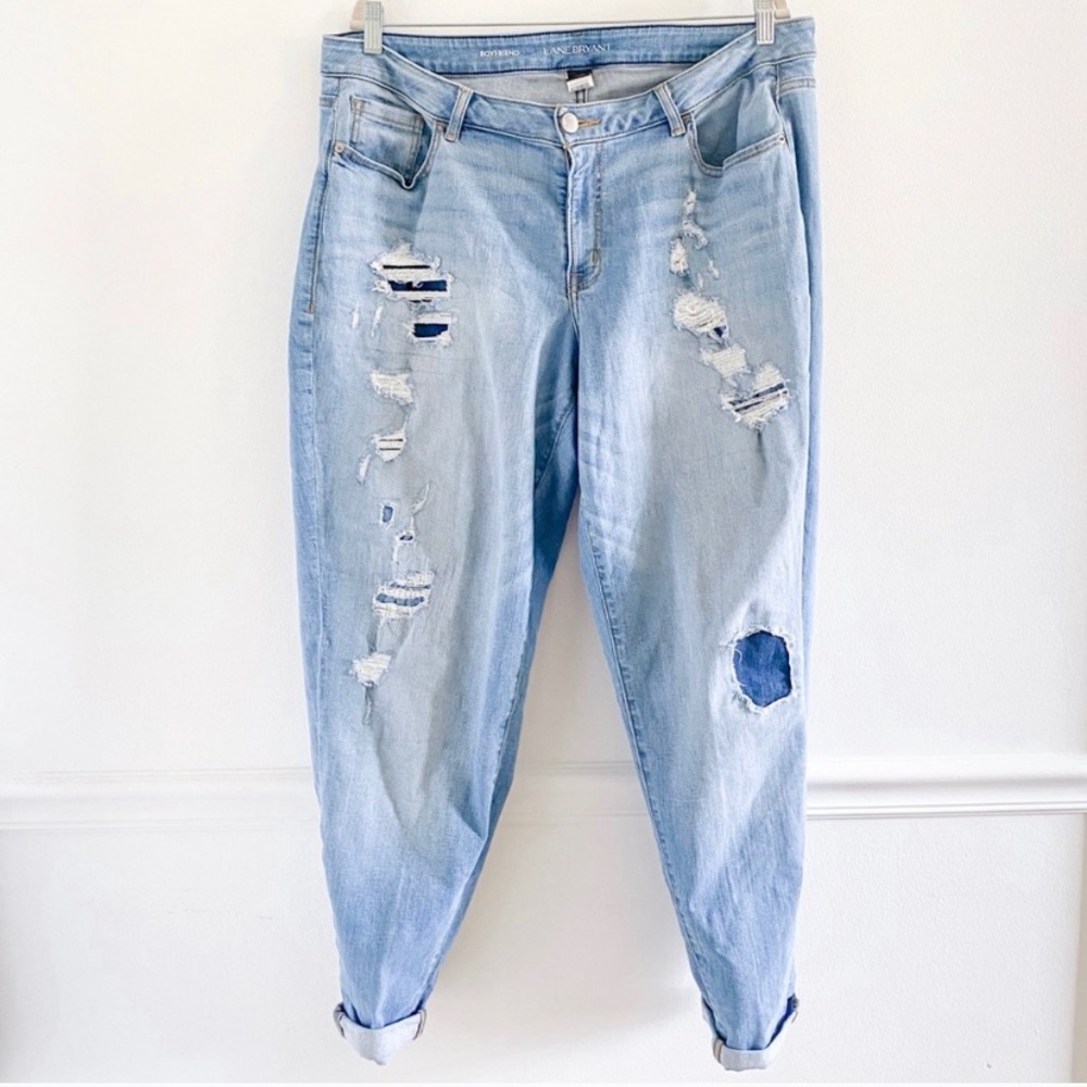 Lane Bryant Boyfriend Distressed Patch Jeans